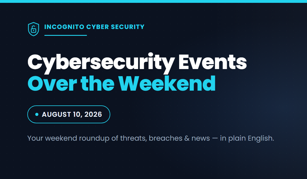 CyberSecurity Events over the weekend: August 10, 2026