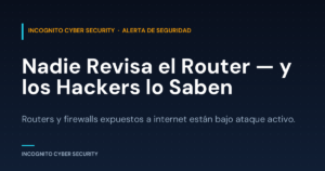 Gráfico azul marino con el titular Nadie Revisa el Router y los Hackers lo Saben, alerta de seguridad de Incognito Cyber Security