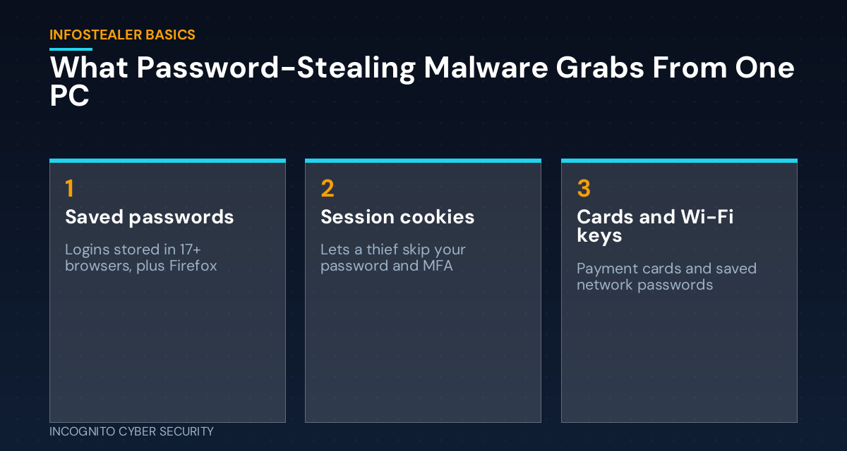 Infographic: what password-stealing malware grabs from one PC