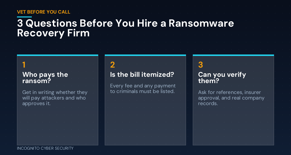 Three questions to ask before hiring a ransomware recovery firm