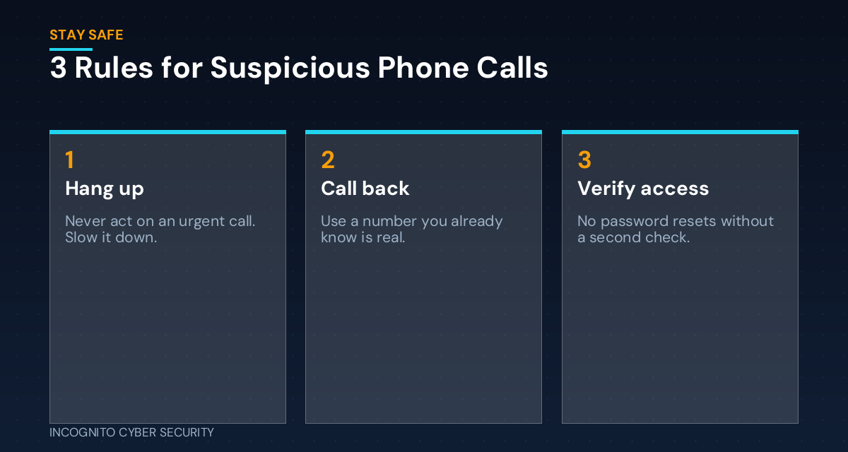 Infographic: three rules for suspicious phone calls