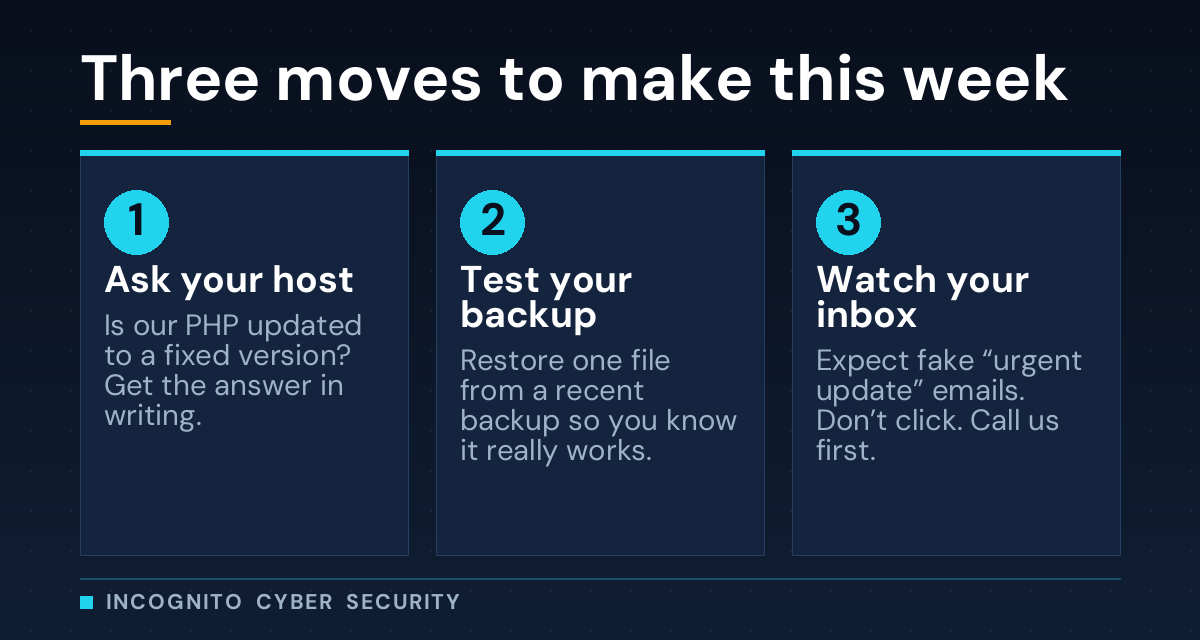 Infographic: three moves to make this week - ask your host, test your backup, watch your inbox